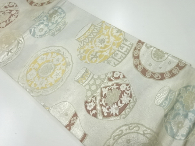 JAPANESE KIMONO / ANITQUE FUKURO OBI / SILK / WOVEN FLOWER VASE & FLOWERS